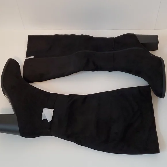 $FINAL$  JOURNEE Collection Black Microsuede Side Strap Riding Boots - Picture 6 of 8